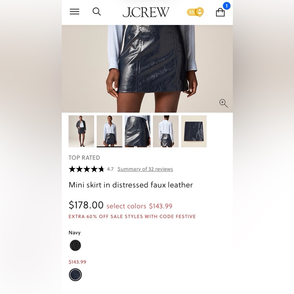 J. Crew Shiny Dark Blue Mini Skirt